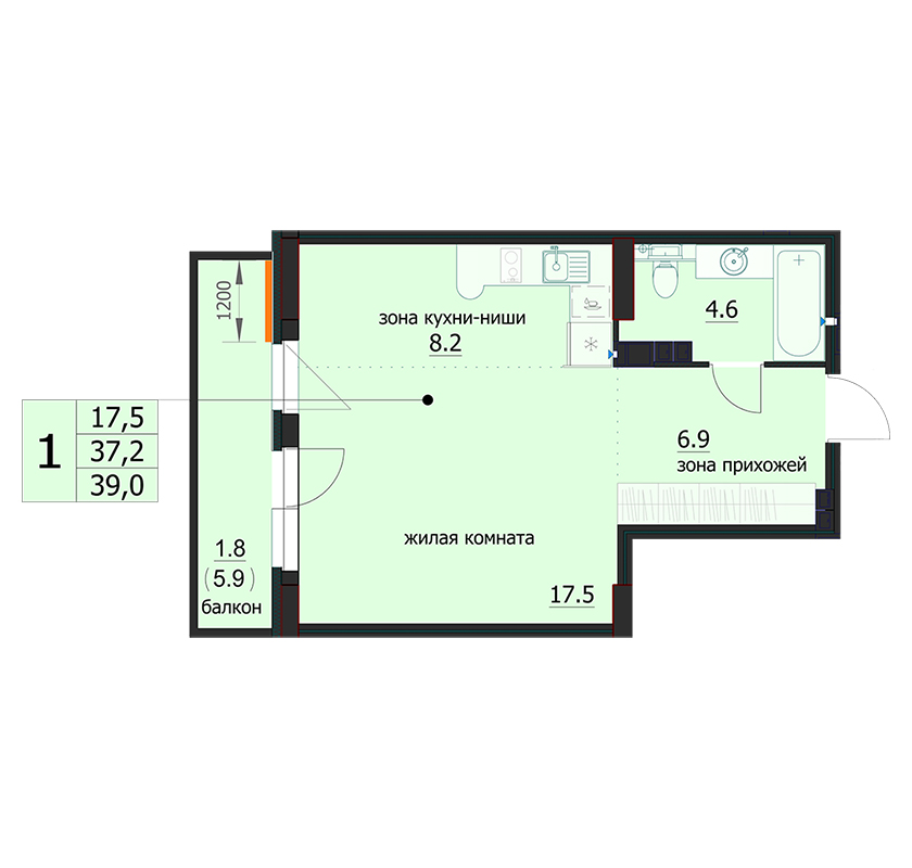 планировка квартиры 39 м2